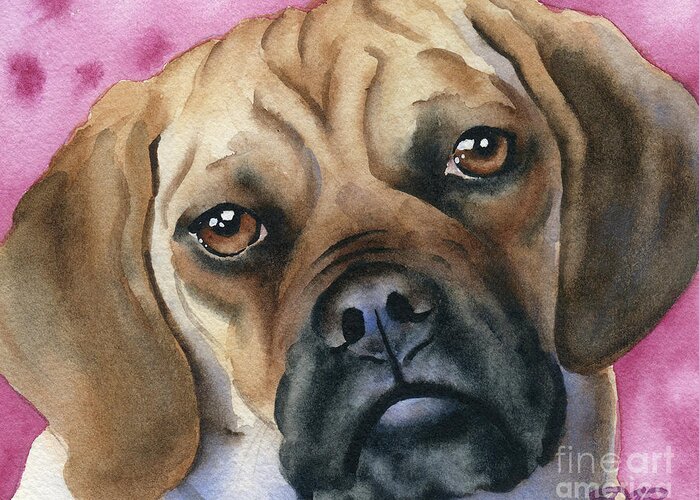 Puggle Greeting Card featuring the painting Puggle by David Rogers