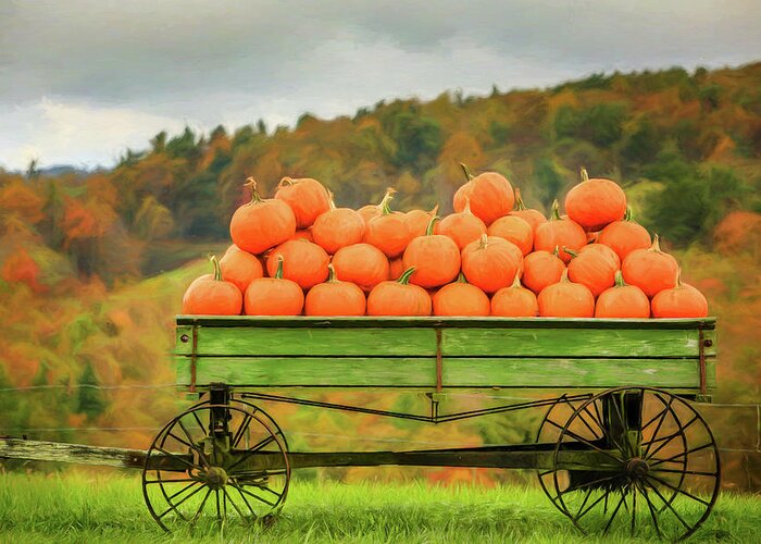 Pumpkins Greeting Card featuring the photograph Pumpkins On A Wagon by Jaki Miller