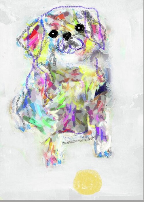 Neon Greeting Card featuring the painting Puppy with ball by Claudia Schoen