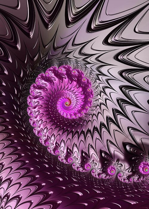 Spiral Greeting Card featuring the digital art Purple and pink fractal spiral full of energy by Matthias Hauser