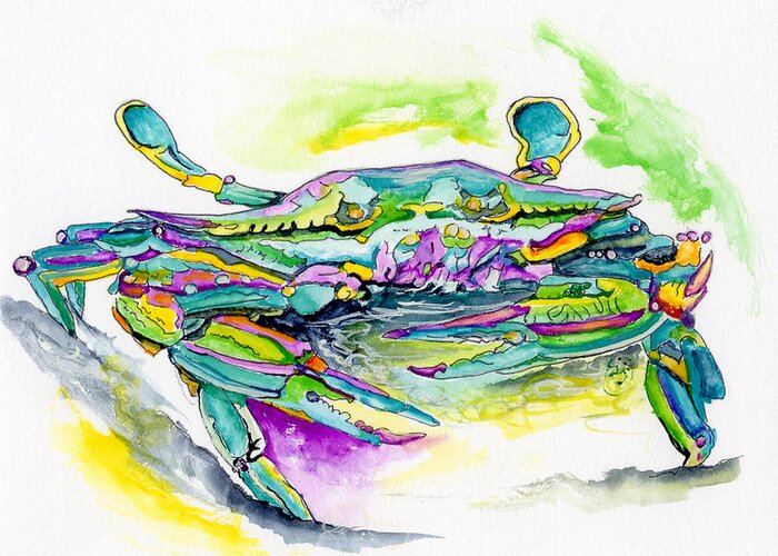 Purple Greeting Card featuring the photograph Purple Blue Yellow Sea Watercolor Series 2 Blue Crab by Shelly Tschupp