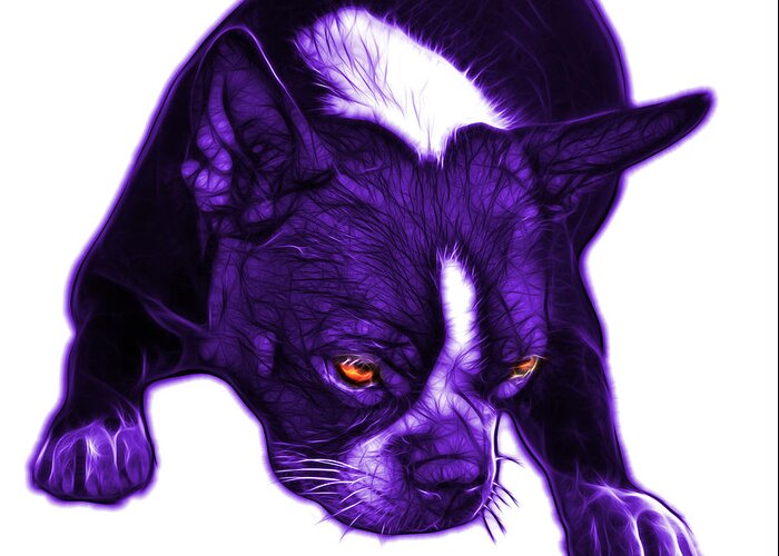 Boston Terrier Greeting Card featuring the mixed media Purple Boston Terrier Art - 8384 - WB by James Ahn
