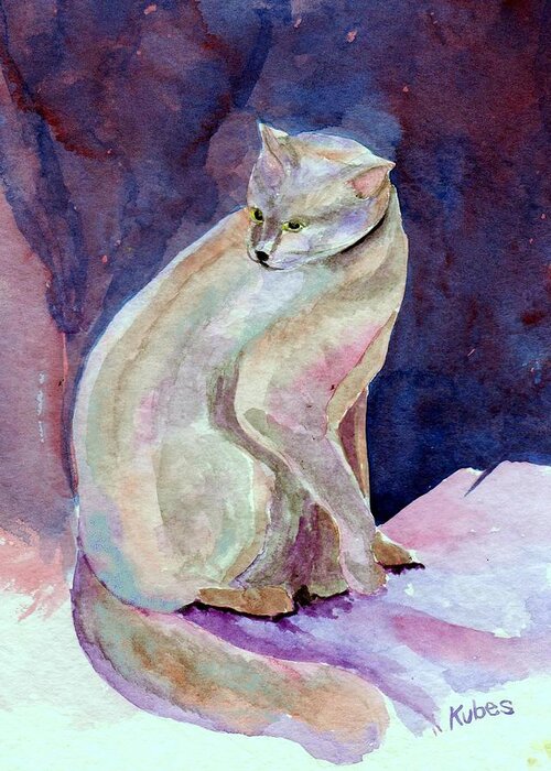 Cat Greeting Card featuring the painting Purple Cat by Susan Kubes