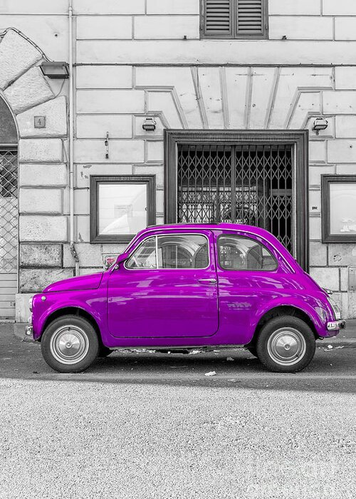 Rome Greeting Card featuring the photograph Purple Fiat 500 Rome Italy by Edward Fielding