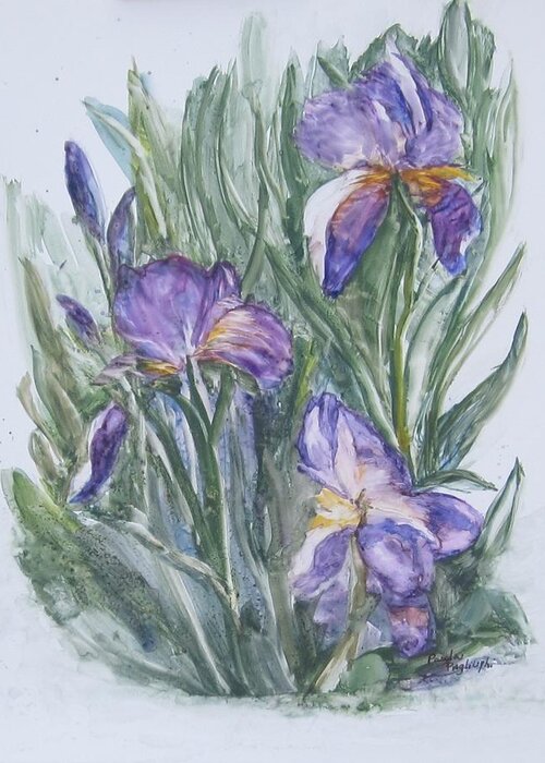 Painting Greeting Card featuring the painting Purple Iris Watercolor by Paula Pagliughi