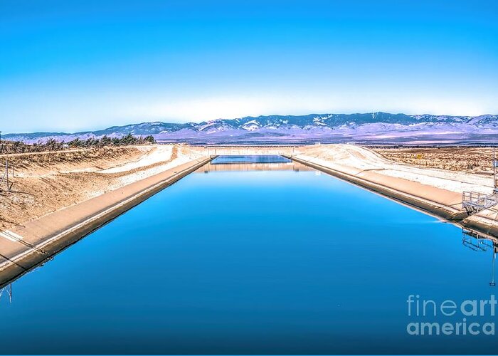 Purple Mountains Majesty; Snowcapped Mountains; California Aqueduct; River; Stream; Creek; Flowing Water; Running Water; Mojave Desert; Mohave Desert; Antelope Valley; Fairmont; Joe Lach; Reflection Greeting Card featuring the photograph Purple Mountains Majesty by Joe Lach