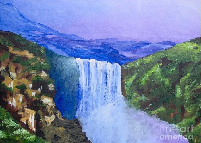 Landscape Greeting Card featuring the painting Purple Mountains by Saundra Johnson