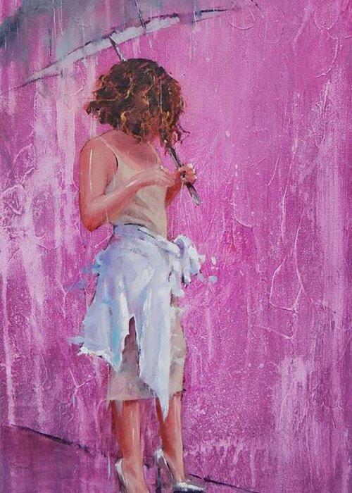 Rain Greeting Card featuring the painting Purple Rain by Laura Lee Zanghetti