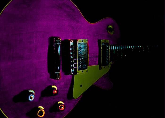 Guitar Greeting Card featuring the digital art Purple Relic Les Paul II Hover Series by Guitarwacky Fine Art