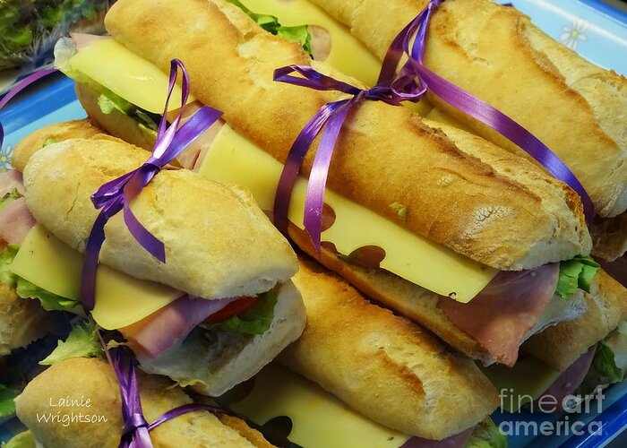 Sandwiches Greeting Card featuring the photograph Purple Ribboned Sandwiches by Lainie Wrightson
