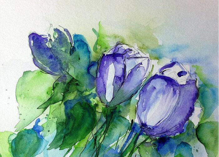 Flower Greeting Card featuring the painting purple Tulips by Britta Zehm