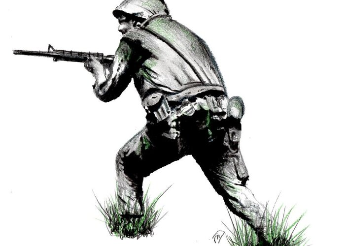 Vietnam Soldier Greeting Card featuring the painting Pursuit by Joe Dagher