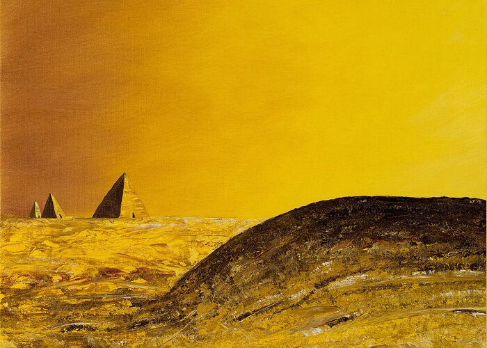  Science Fiction Drawings Greeting Card featuring the painting Pyramid Oil by Mayhem Mediums