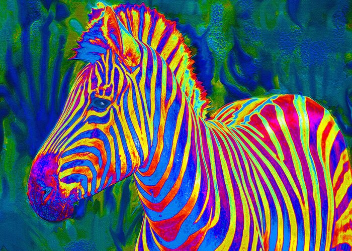 Jane Schnetlage Greeting Card featuring the digital art Pyschedelic Zebra by Jane Schnetlage
