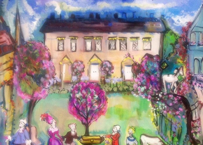 Lawn Greeting Card featuring the painting Quaint Picnic on the lawn by Judith Desrosiers