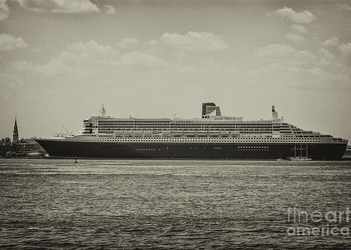 Queen Mary 2 Greeting Card featuring the photograph Queen Mary 2 in Sepia by Dale Powell