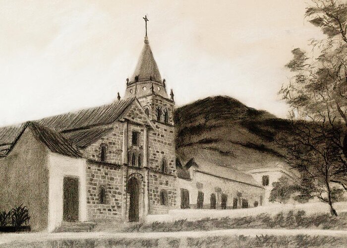 Church Greeting Card featuring the drawing Catedral de Santa Clara by Jordan Henderson