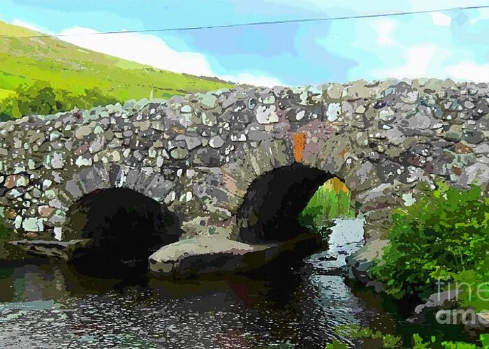 Quiet Man Bridge Greeting Card featuring the painting Quiet Man Bridge Art Connemara County Galway Ireland by Mary Cahalan Lee - aka PIXI