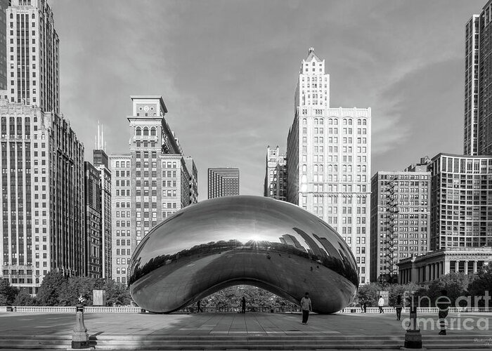 Chicago Greeting Card featuring the photograph Quiet Millennium Morning Grayscale by Jennifer White