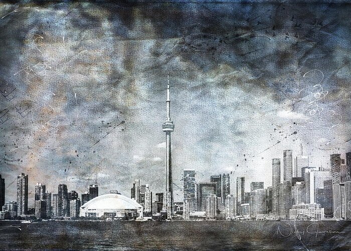 Toronto-skyline Greeting Card featuring the digital art Quiet Sky by Nicky Jameson