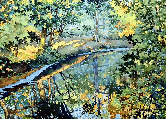 Nature Greeting Card featuring the painting Quiet Stream near Milk House by Mick Williams