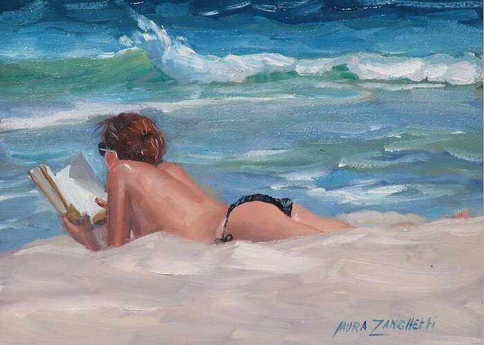 Topless Sunbather Greeting Card featuring the painting Quiet Time Two by Laura Lee Zanghetti