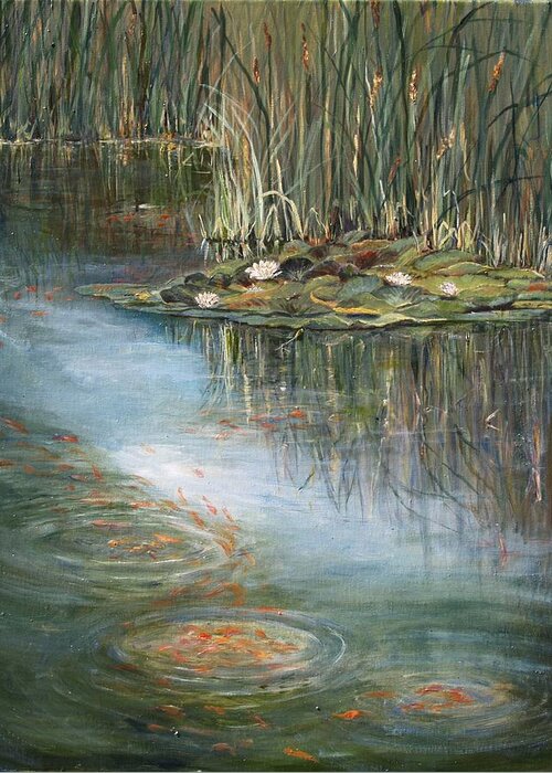 Water Lilies Greeting Card featuring the painting Quintessence by Jan Byington