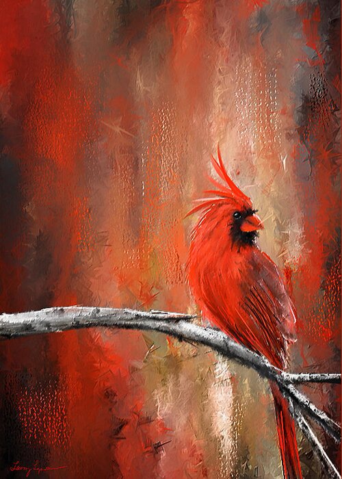 Red Cardinal Greeting Card featuring the painting Radiance In Red - Northern Cardinal Art by Lourry Legarde