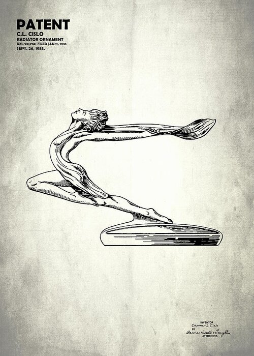 Hood Ornament Greeting Card featuring the photograph Radiator Ornament Patent 1933 by Mark Rogan