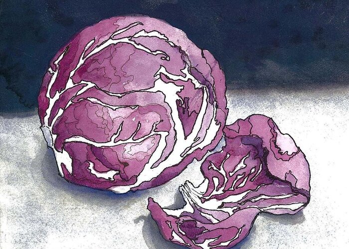 Vegetable Greeting Card featuring the painting Radicchio After Dark by Maria Hunt