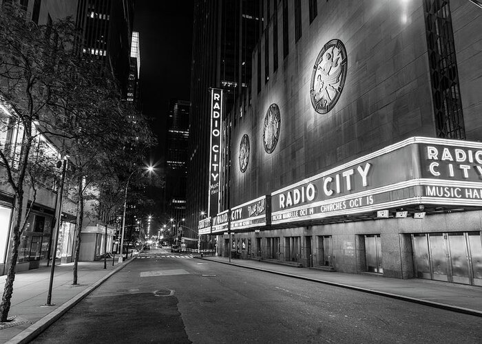 Nyc Greeting Card featuring the photograph Radio City Music Hall NYC Black and White by John McGraw