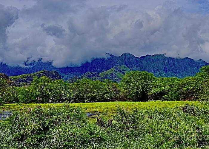 Rain Greeting Card featuring the photograph Rain Clouds Hang Over the Waianae Range by Craig Wood
