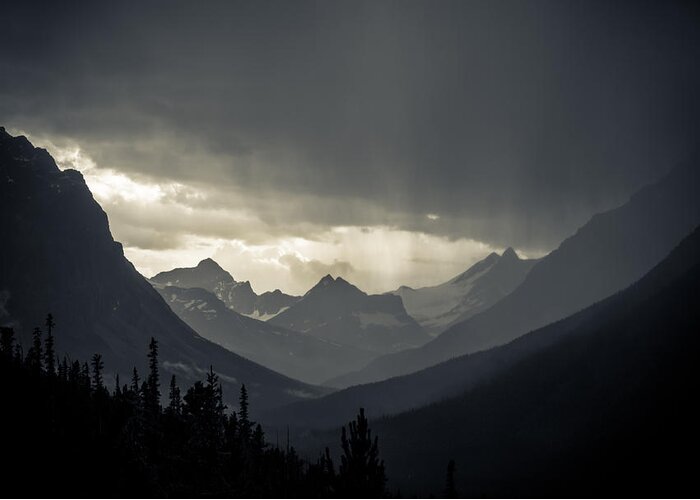 Landscape Greeting Card featuring the photograph Rain over the Tonquin Valley by Cale Best