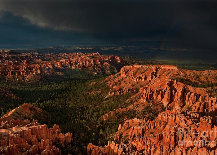 North America Greeting Card featuring the photograph Rainbow And Thunderstorm Bryce Canyon National Park Utah by Dave Welling