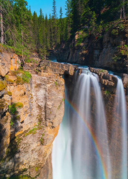 Lake Louise Greeting Card featuring the photograph Rainbow at Johnston Creek by Owen Weber