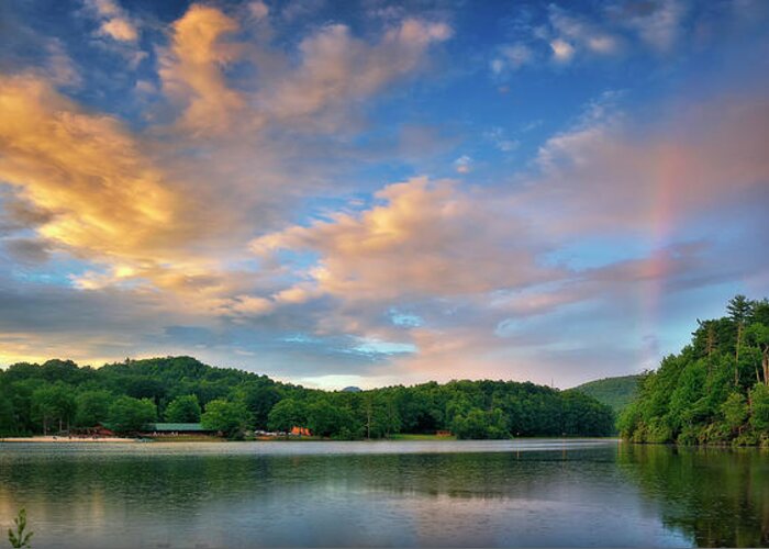 Rainbow Greeting Card featuring the photograph Rainbow at Linville Land Harbor by Steve Hurt
