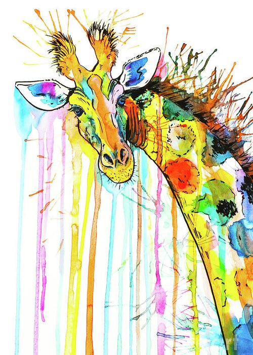 Giraffe Greeting Card featuring the painting Rainbow Giraffe by Zaira Dzhaubaeva