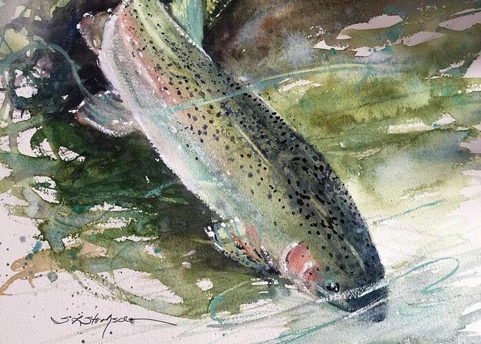 Trout Greeting Card featuring the painting Rainbow Trout by Sandra Strohschein