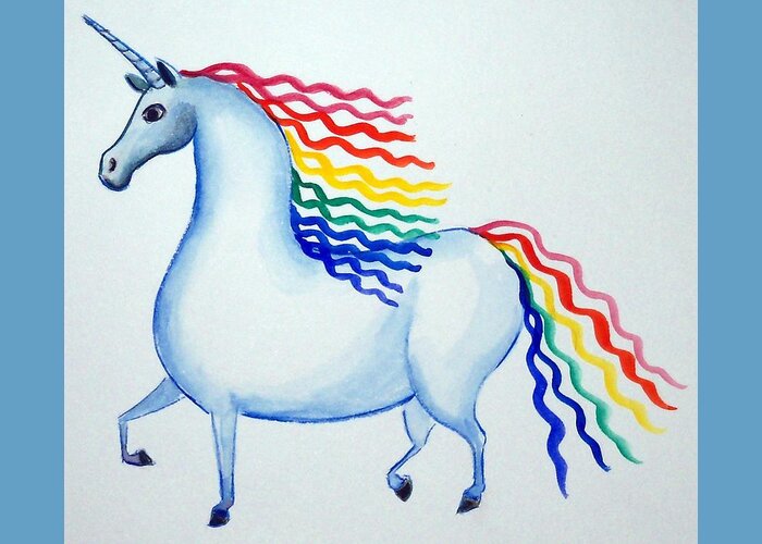 Unicorn Greeting Card featuring the painting Rainbow Unicorn by Debbie Criswell