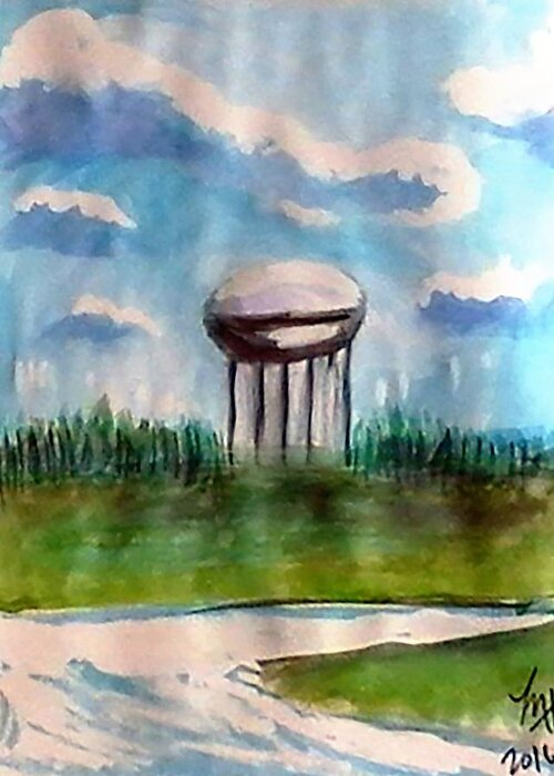 Watertower Greeting Card featuring the painting Raines Road Watertower by Loretta Nash