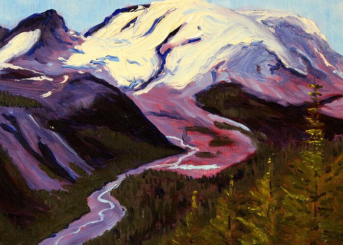 Northwest Landscape Painting Greeting Card featuring the painting Rainier by Nancy Merkle