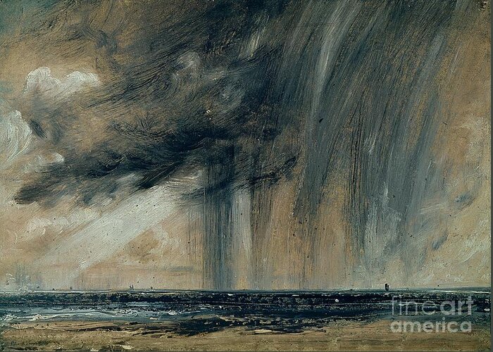 Stormy Greeting Card featuring the painting Rainstorm over the Sea by John Constable
