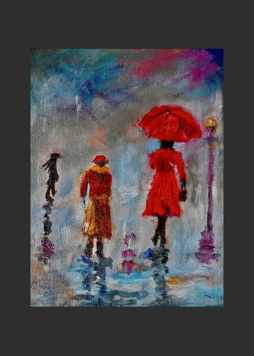 Landscape Greeting Card featuring the painting Rainy Spring Day by Sher Nasser