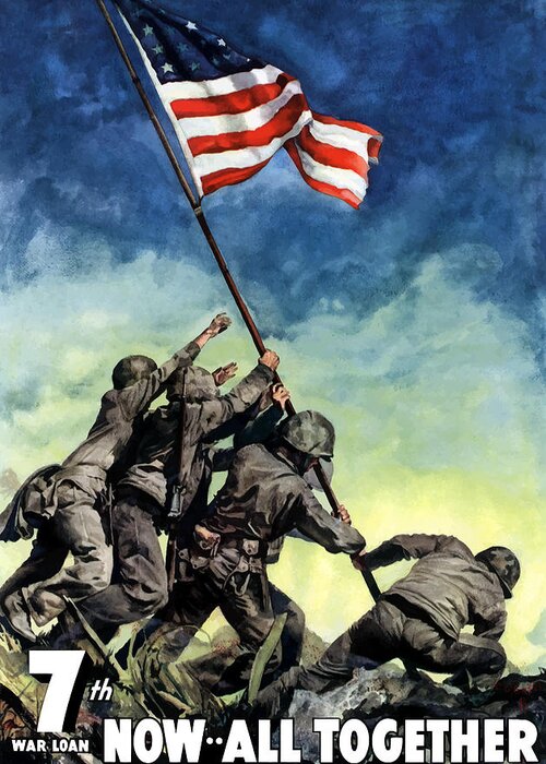 Iwo Jima Greeting Card featuring the painting Raising The Flag On Iwo Jima by War Is Hell Store