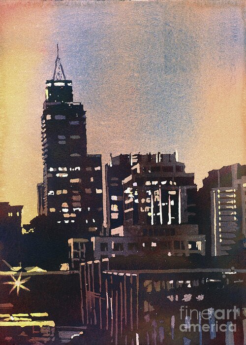 Automobile Greeting Card featuring the painting Raleigh Skyscrapers by Ryan Fox