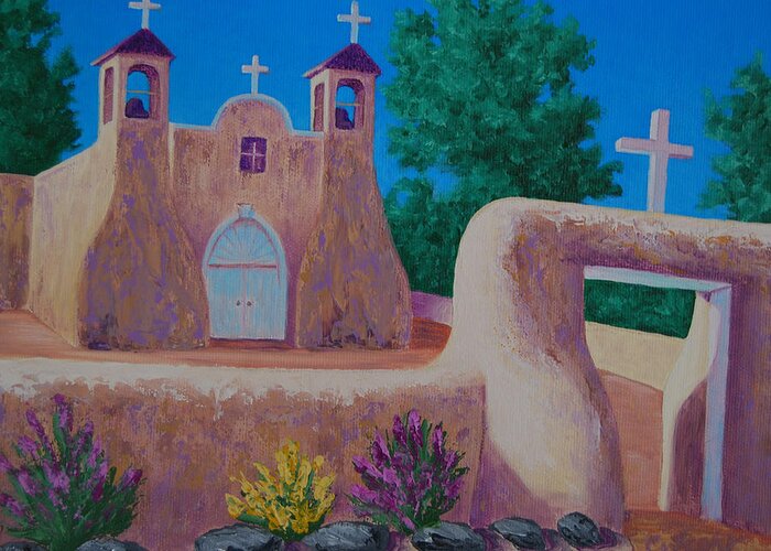 Church Greeting Card featuring the painting Rancho De Taos II by Cheryl Fecht