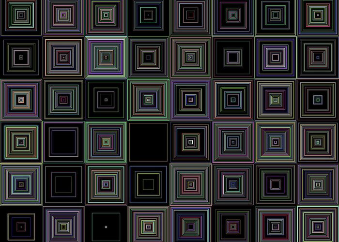 Black Greeting Card featuring the digital art Random Colored Squares by Ron Brown