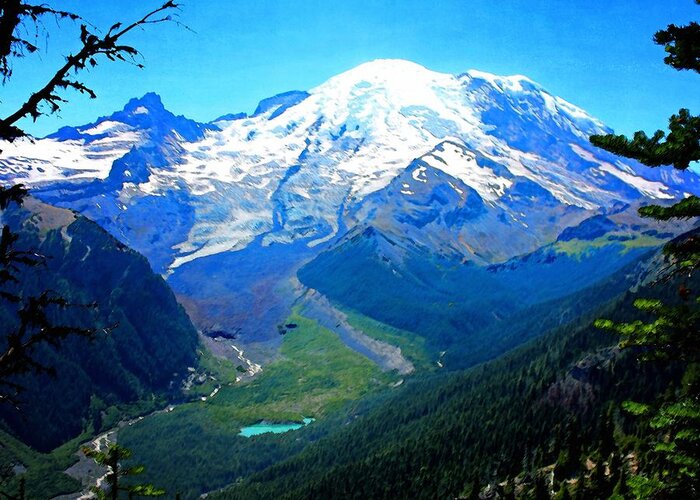 Mount Ranier Greeting Card featuring the photograph Ranier and Little Tahoma by Timothy Bulone