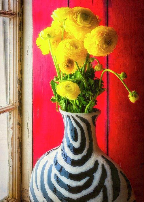 Yellow Greeting Card featuring the photograph Ranunculus In Vase In Window by Garry Gay