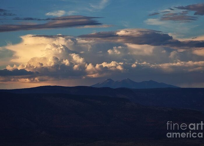 Storm Greeting Card featuring the photograph Rare June Storm Glow San Francisco Peaks by Ron Chilston